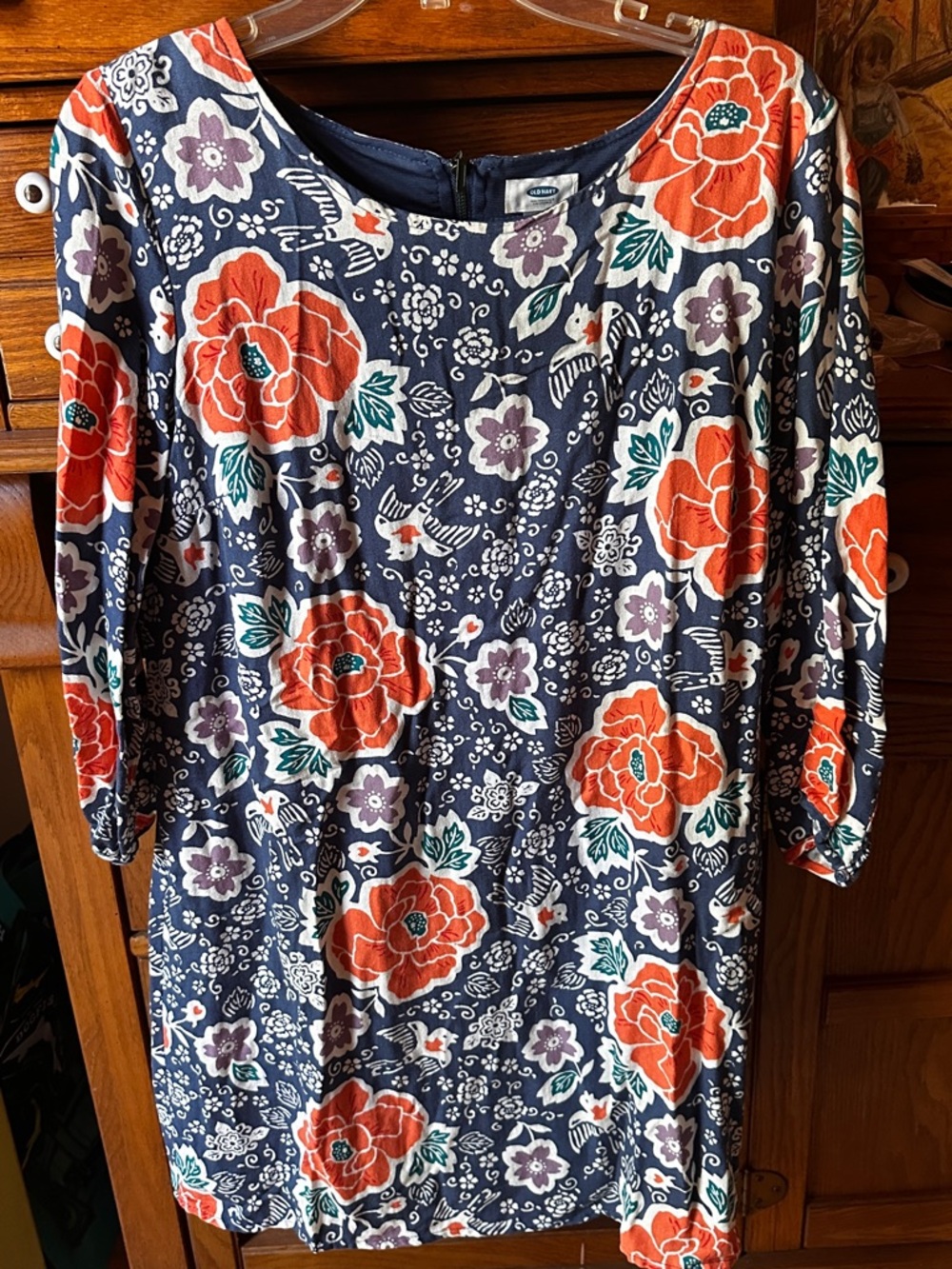 Old Navy Navy Floral Shift Dress with Orange and Purple Blooms